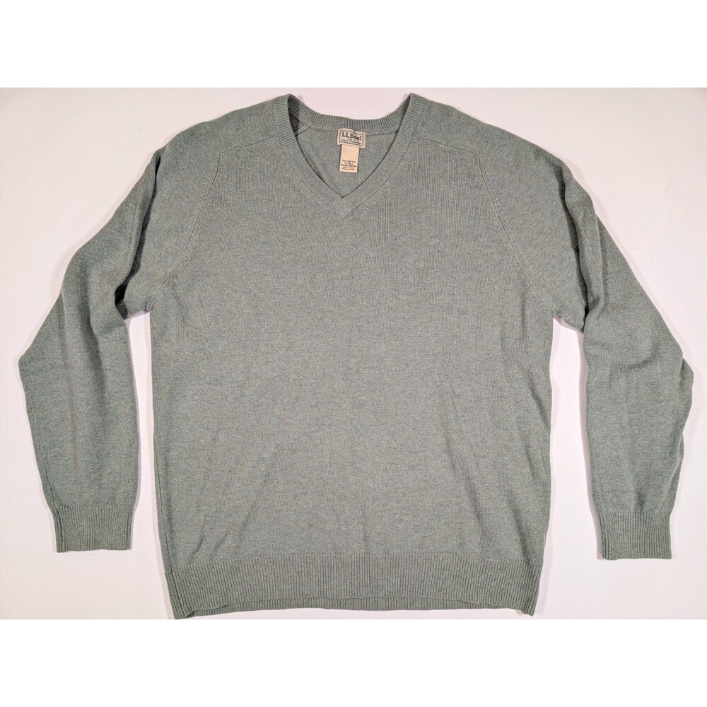 L.L. Bean V-Neck Sweater Men's XL Tall 100% Lambswool Green